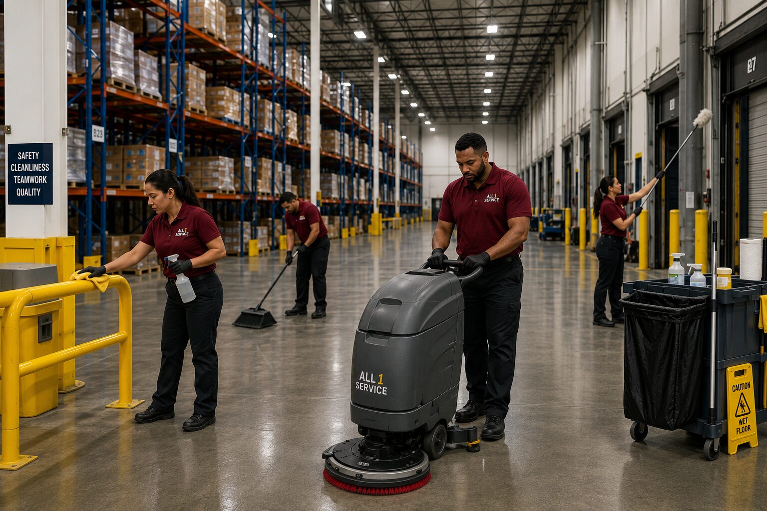Warehouse cleaning Atlanta by All 1 Service Staff. Professional cleaning services in Atlanta GA